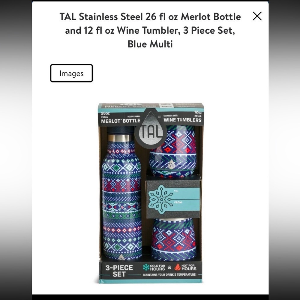 TAL Stainless Steel 26 fl oz Merlot Bottle and 12 fl oz Wine Tumbler, 3 Pc Set